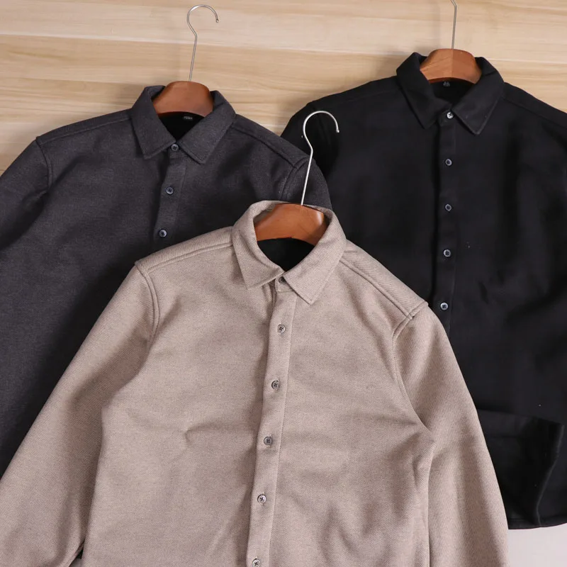 暖かい裏地付きの長袖カジュアルシャツ、男性用通勤用、折り返し襟、秋冬、ファッショナブルなポリエステル...