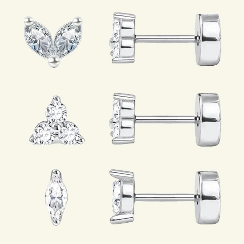 2 Pcs Hypoallergenic Tiny 20G Stainless Steel Stud Earrings for Women, Dainty CZ Cartilage Conch Helix Ear Piercing Jewelry Gift