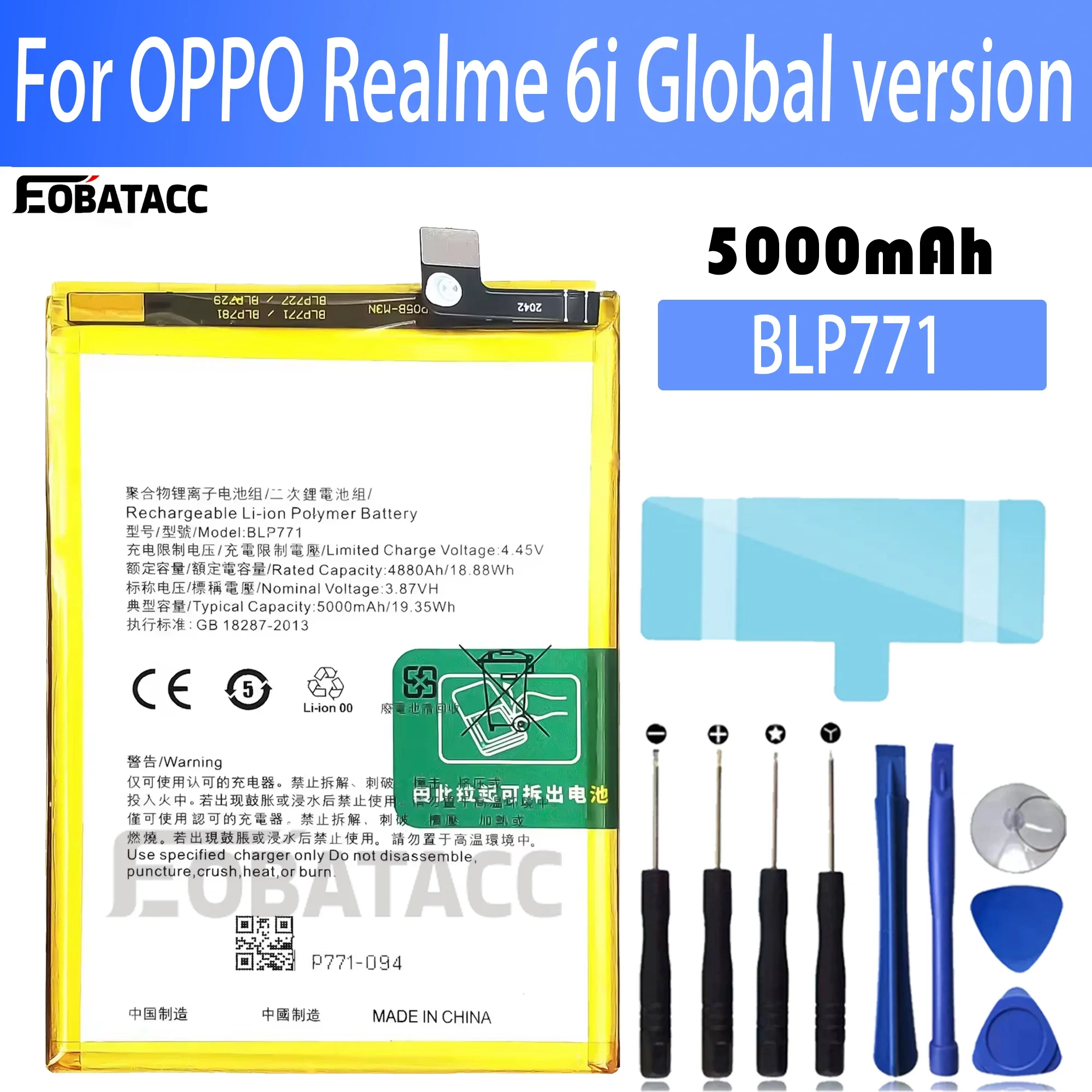 

100% New Original Battery BLP771 For OPPO Realme 6i REALME C25YBattery + Free Tools