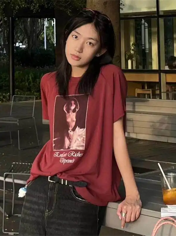 ER/D Red Nun Illustration Printing Old Trend Brand Men's and Women's BF Short Sleeve T-Shirt