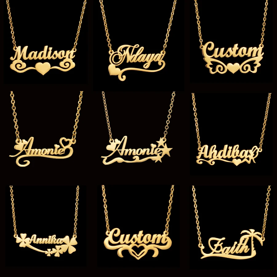 Acheerup Personalized Pendant Necklace Bottom Laciness Custom Name Letters Heart Star Chain Choker Stainless Steel Jewelry Gift