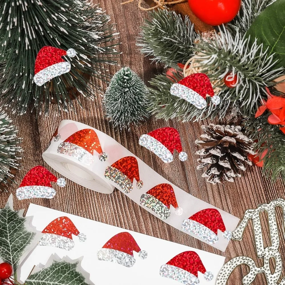 Christmas Stickers Christmas Tree Gift Hat Waterproof Decoration Labels Sealing Stickers Home Decor Party Stickers 500PCS/Roll
