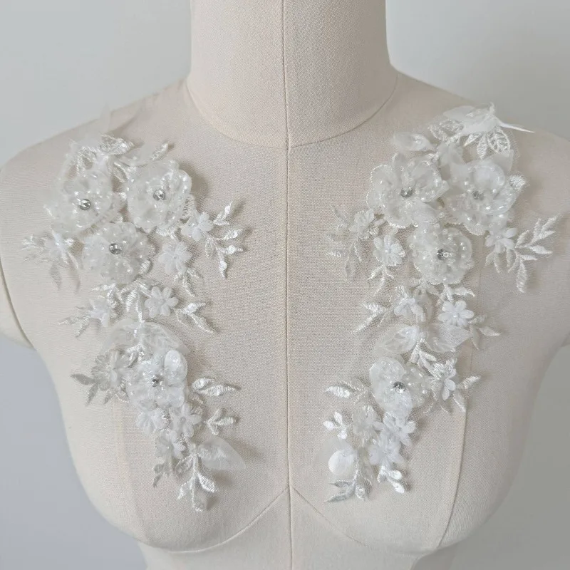 

1pair Handmade Beaded Lace Flower Patches for DIY Clothing Accessories Decorate Dresses with Beaded Lace Patches Require Sewing