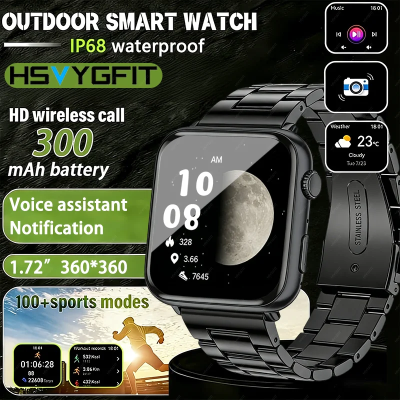 2026 New Voice Calling Smart Watch 1.72'' HD Display Heart Rate SpO2 & Stress Monitor Multiple Sports Modes fashion Smartwatch