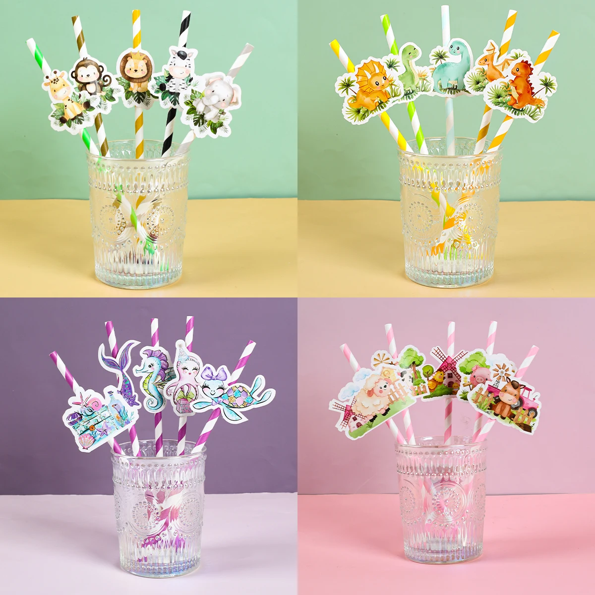 

Jungle Animal Dinosaur Party Disposable Paper Straws Safari Mermaid Birthday Party Decoration Kids 1st Birthday Party Straws