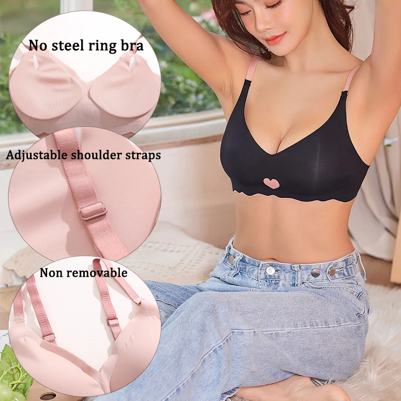 3Pcs Adjustable Beauty Back Bra Intimates Gather No Steel Ring Sports Anti-Sagging Bra French Color Contrast Seamless Underwear