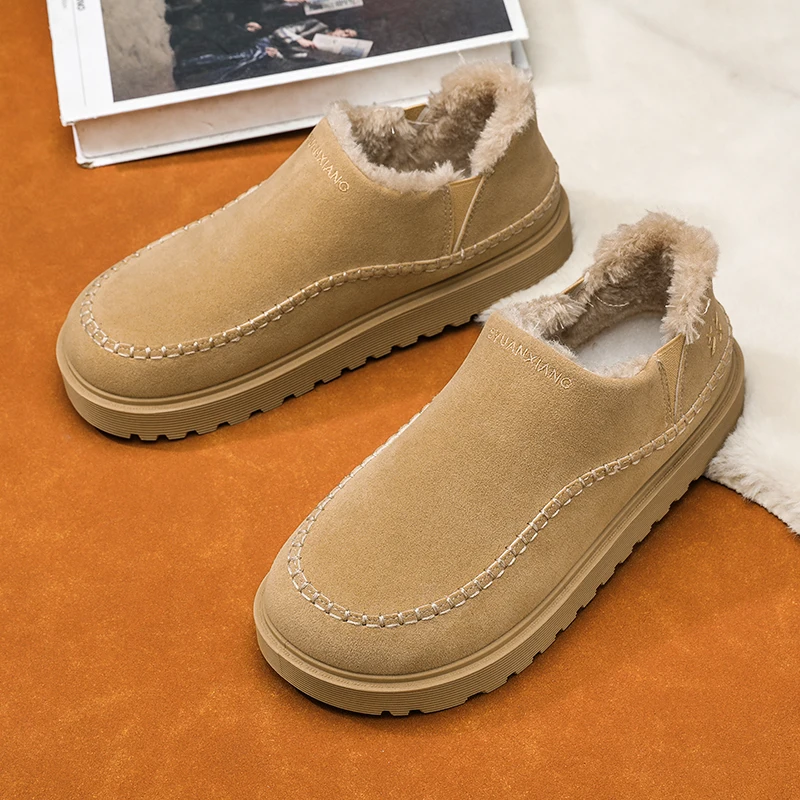 Men's New Winter Casual Fashion Cotton Shoes, Anti‑slip Wear‑resistant Thick Sole Outdoor Plush Comfort Home Trend Shoes