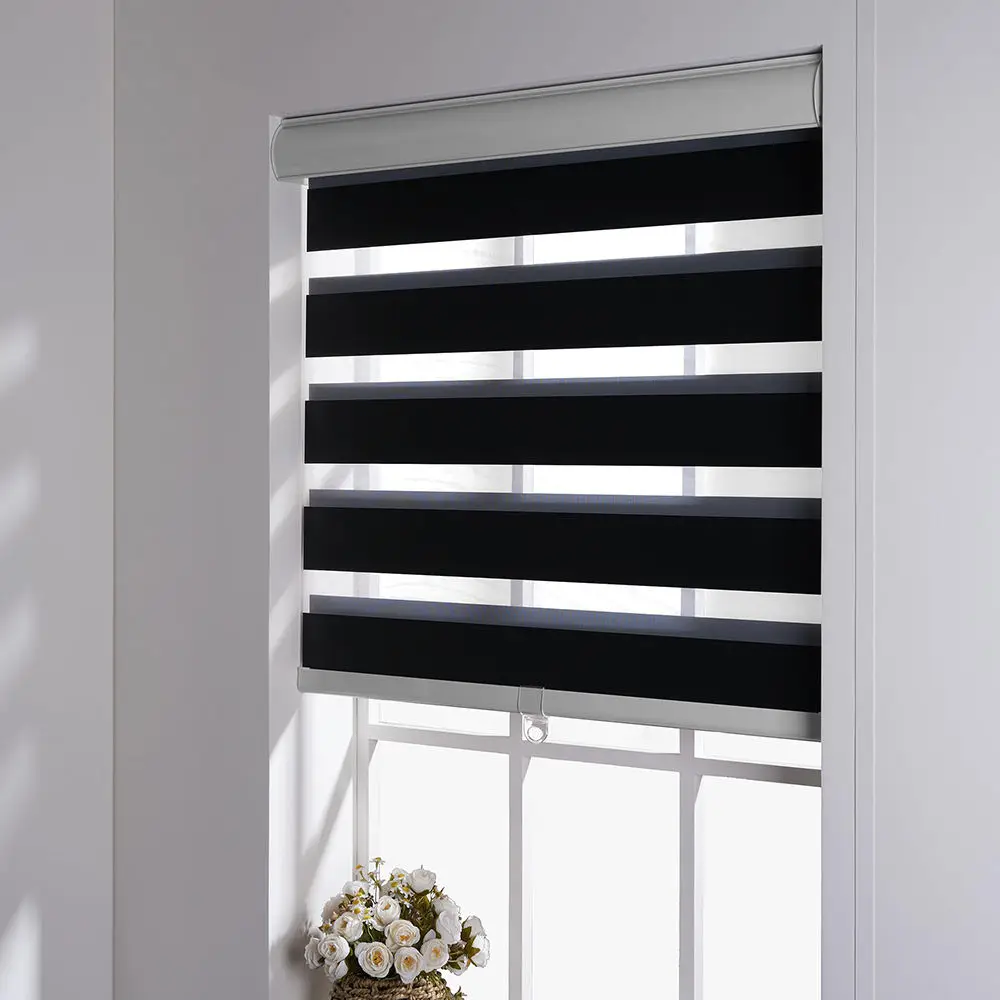 Hot Selling Modern Design Dual Layer 100% Polyester Dirt Proof Easy To Clean Light Filtering Manual Zebra Blinds For Home