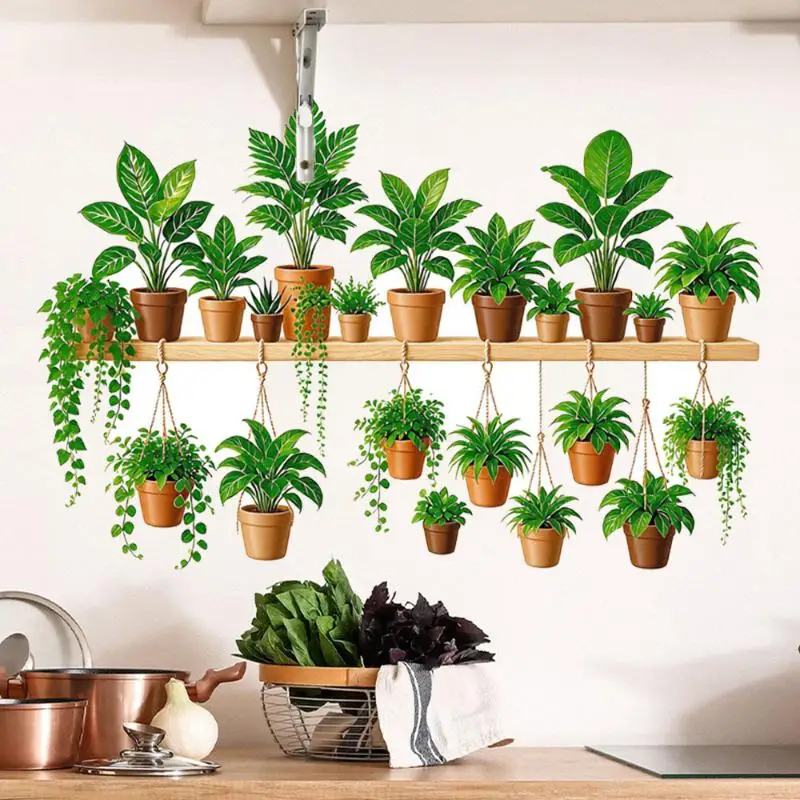 No Residue Tropical Plant Window Decals Realistic Potted Monstera Palm Stickers for Home Office Wall Decor