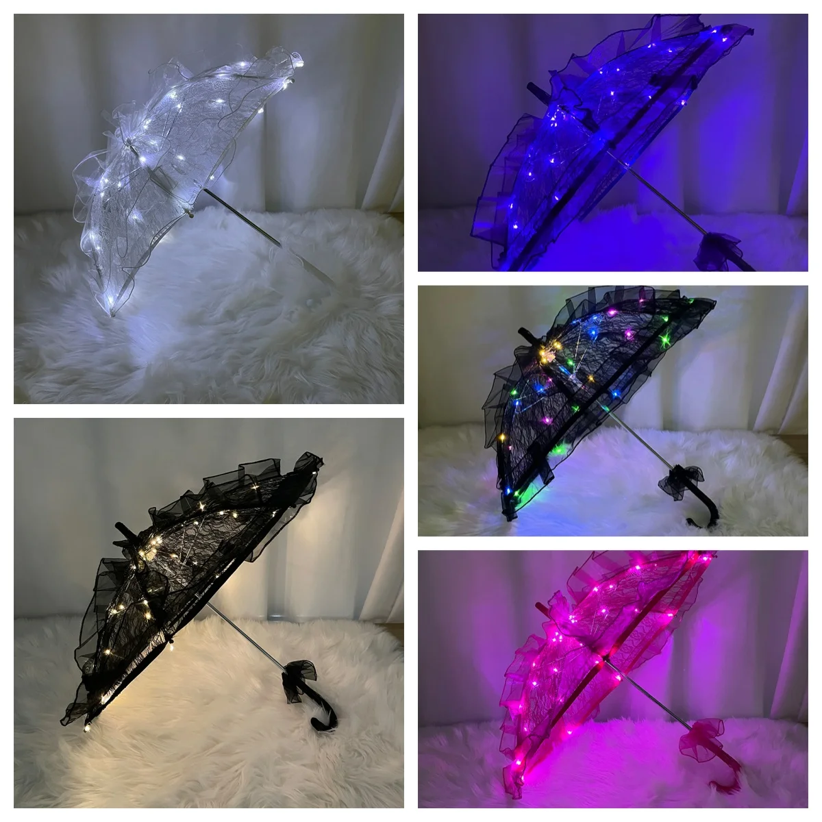 Luminous LED Light‑Up Lace Parasol Perfect for Night Club Wedding Photos Prop Glowing Lace Umbrella Shine in Every Moment