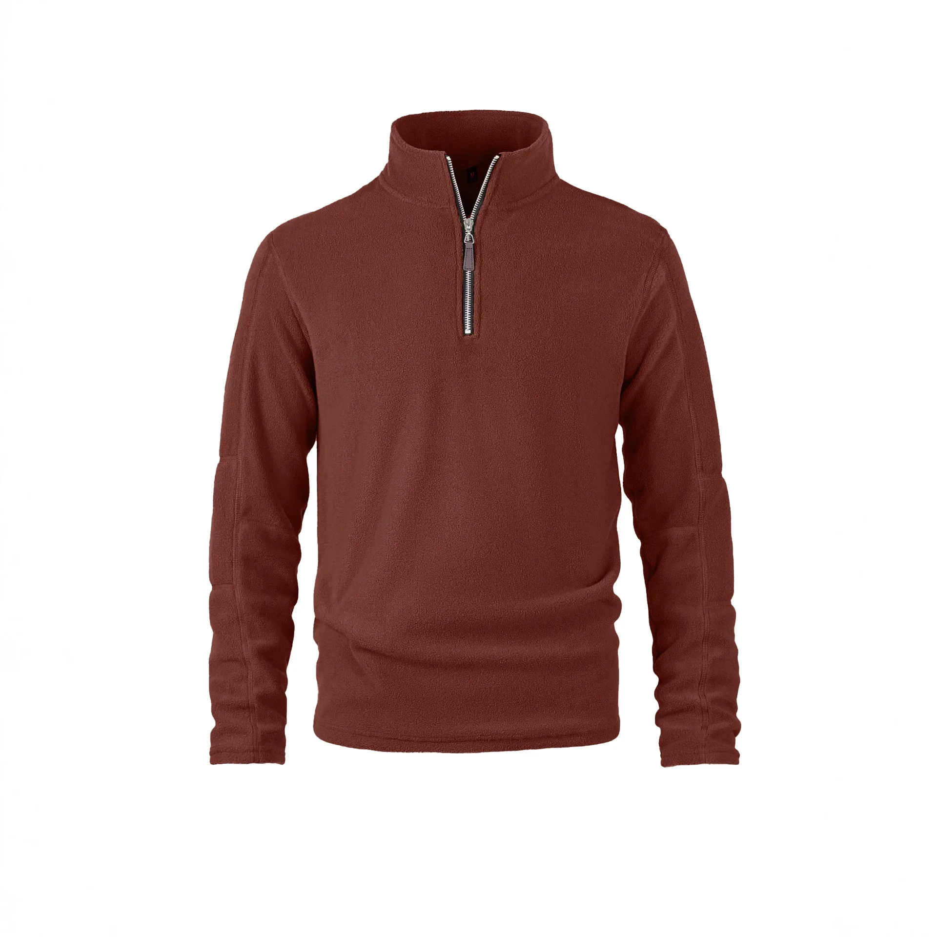 Men's Burgundy Half-Zip Stand Collar Fleece Sweatshirt Winter Warm Casual Top 2026