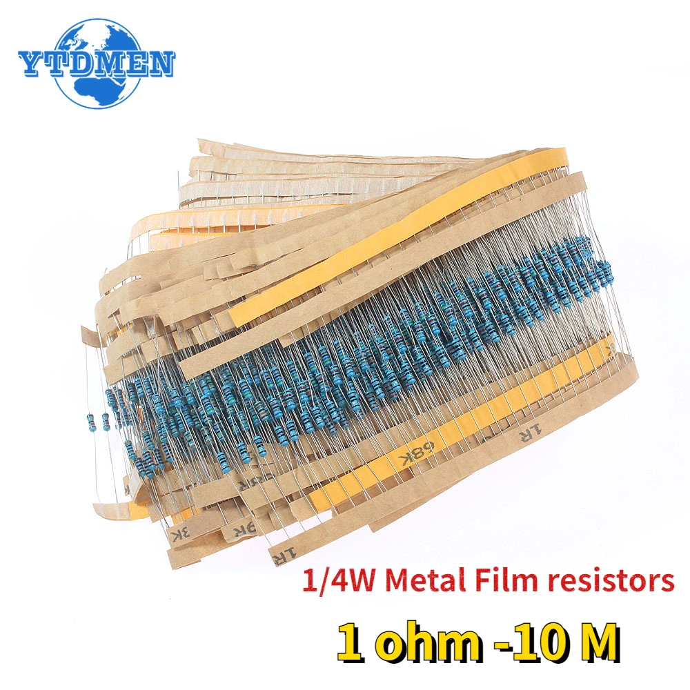 2500pcs 1/4W Resistors Assorted Kit 0.25W Metal Film Resistance Set 50 Values Assortment Pack 1 Ohm -10 M Resistor Samples Pack