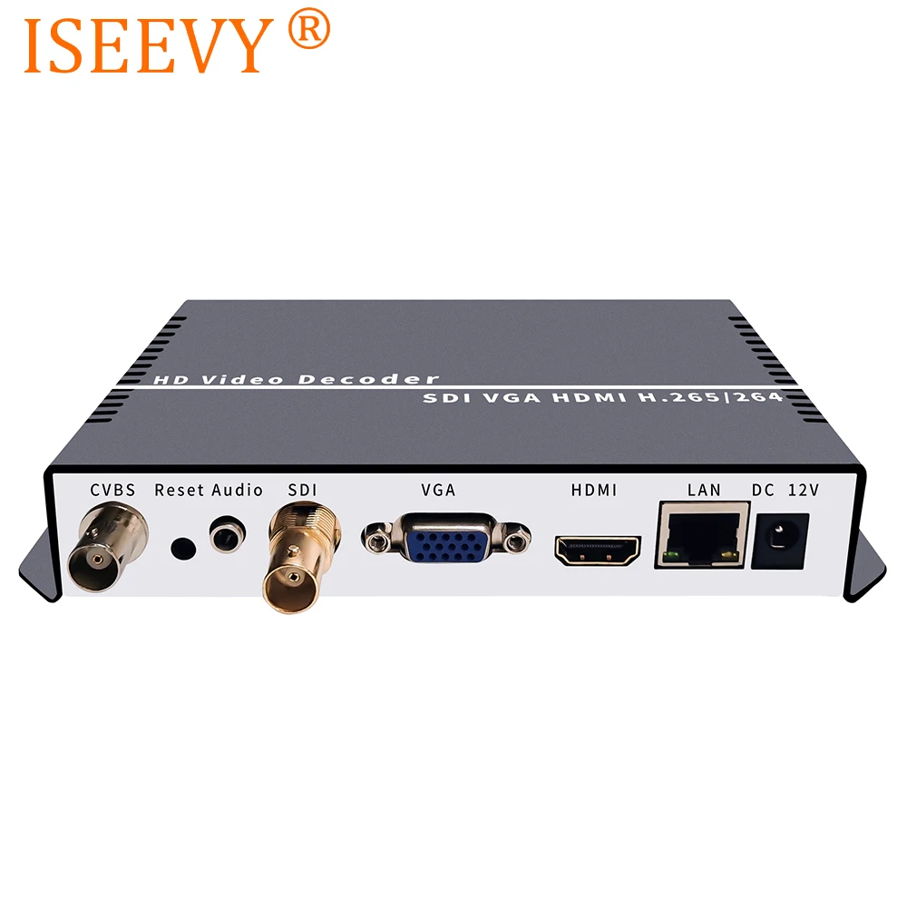 

ISEEVY H.265 H.264 SDI IP Decoder with SDI VGA CVBS Output support RTMP RTSP RTP UDP HTTP SRT network stream decoding