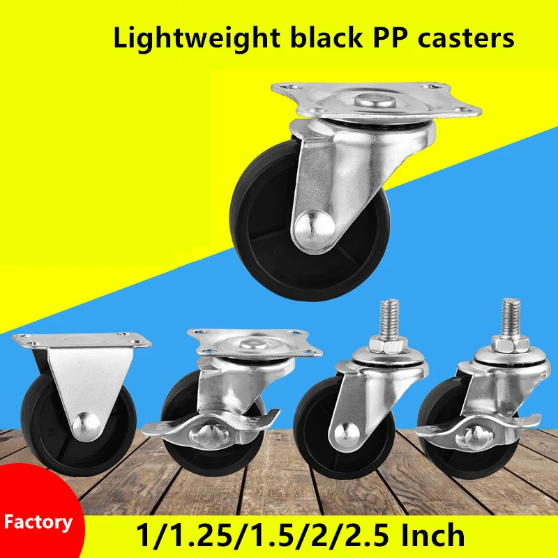 

4 Pcs/Lot 1"/1.25"/1.5" Lightweight Black PP Universal Wheels M8 Screw Casters Display Shelves Storage Racks Small Carts