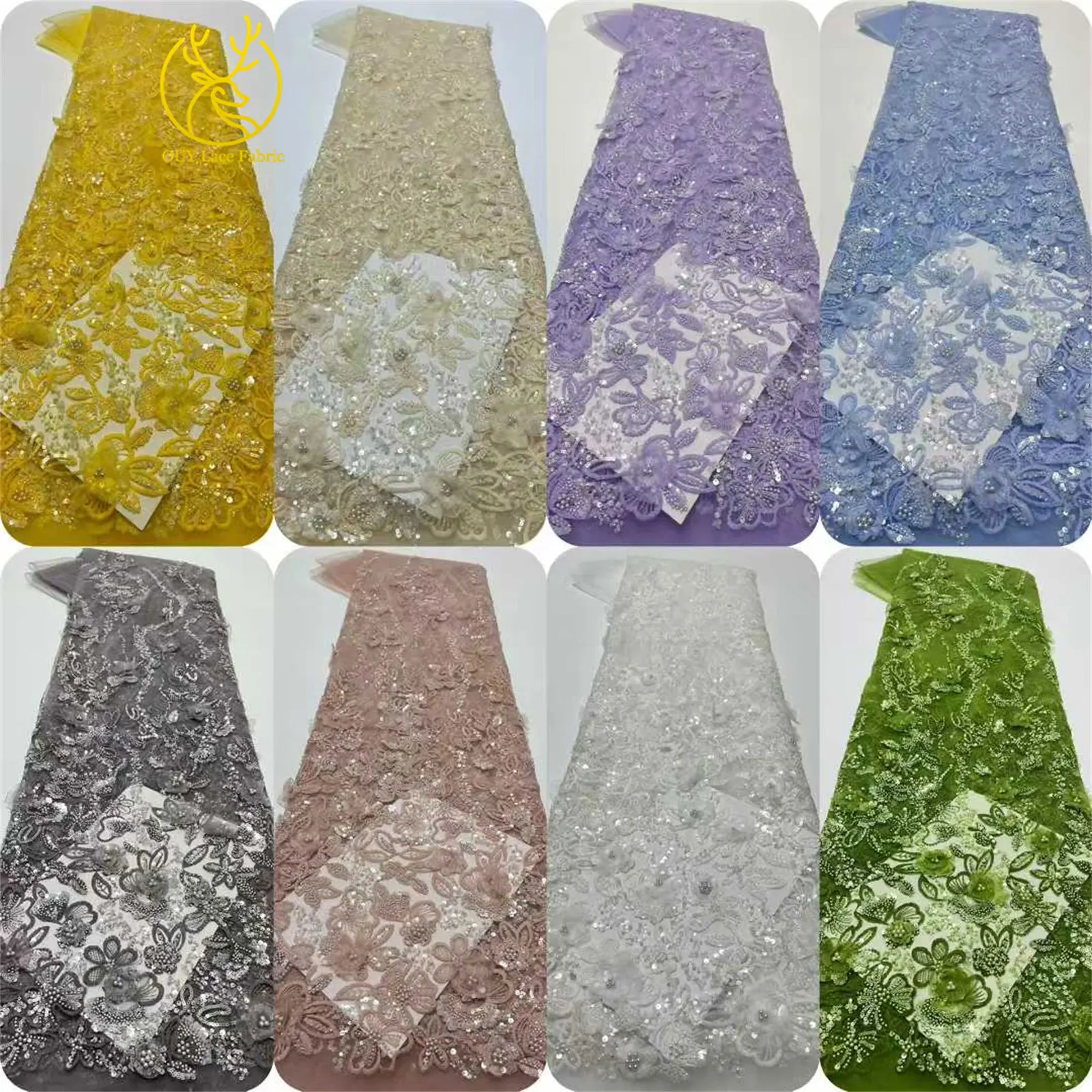 럭셔리 아프리카 스팽글 비즈 레이스 원단 2026 프리미엄 품질 그린 프랑스-나이지리아 자수 레이스 원단 파티 드레스 5야드