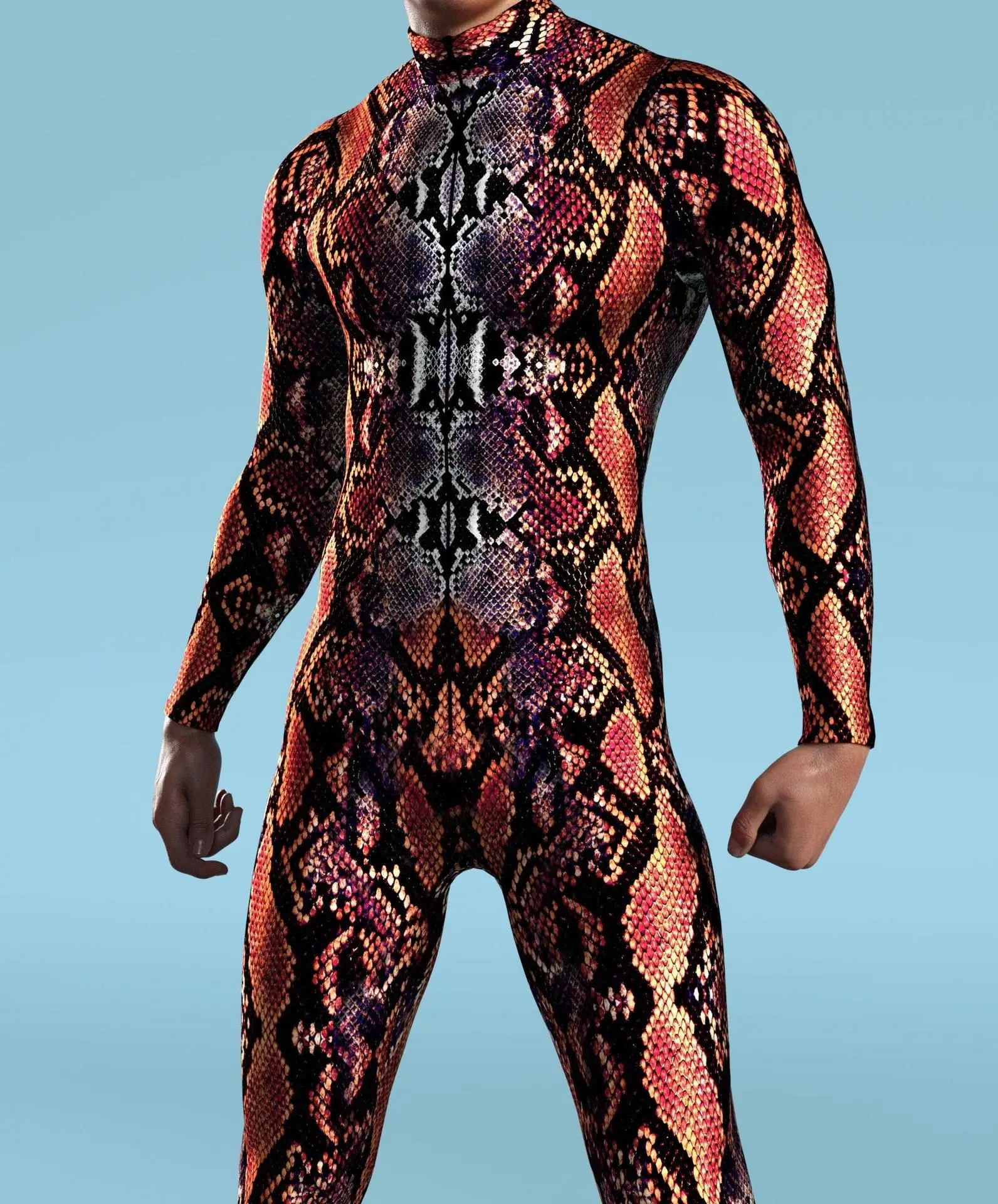 IOOTIANY Mech-Style Halloween-Bodysuit mit Aufdruck für Männer, Schlanker Langarm-Cosplay-Karnevalskostüm, Enger Jumpsuit Zentai 2026 – Detail 11