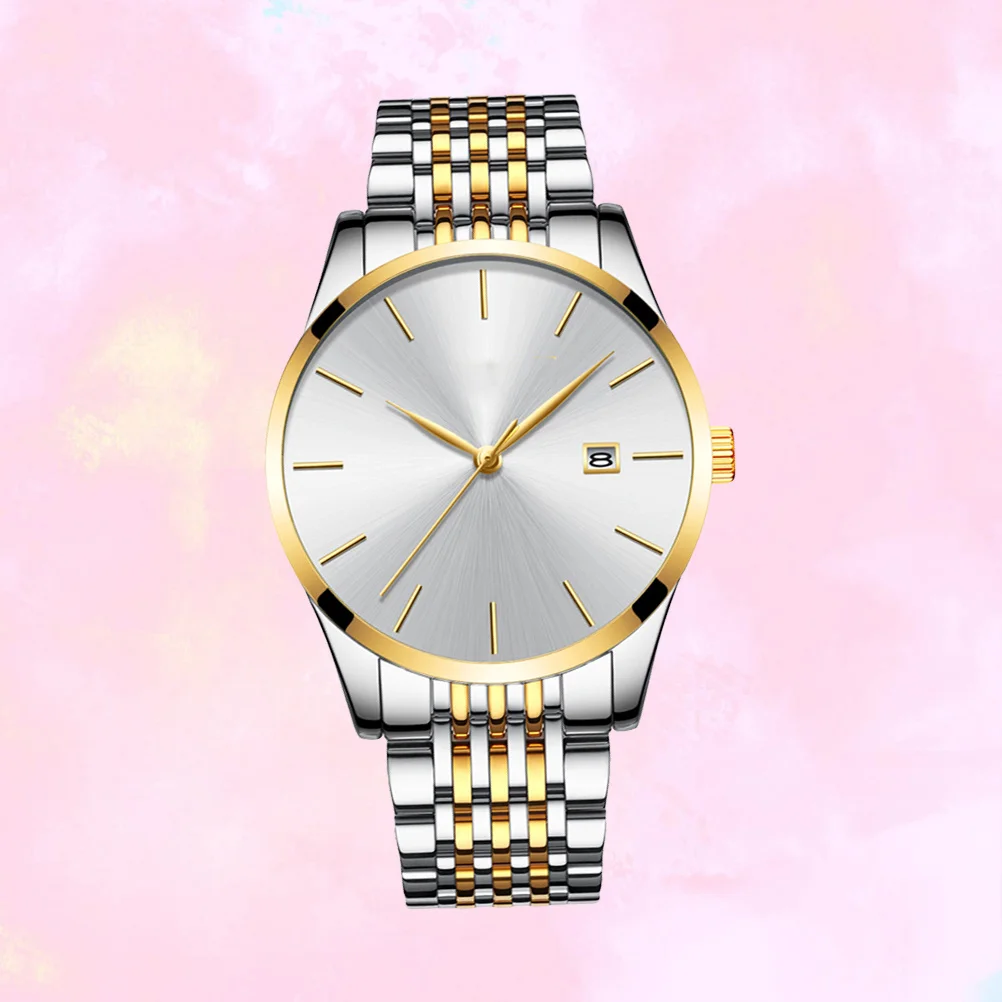 

Stainless Steel Strap Watch White Quartz Waterproof Wristwatch Luxury Business Timepiece For Daily Use Fashion