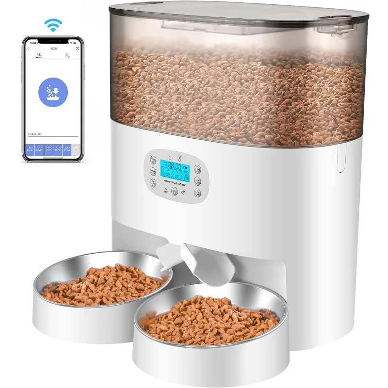 

HoneyGuaridan 6L Automatic Cat Feeder for 2 Pets, Pet Food Dispenser for Cat and Dog,Desiccant Box, Timer Feeder Portion Control