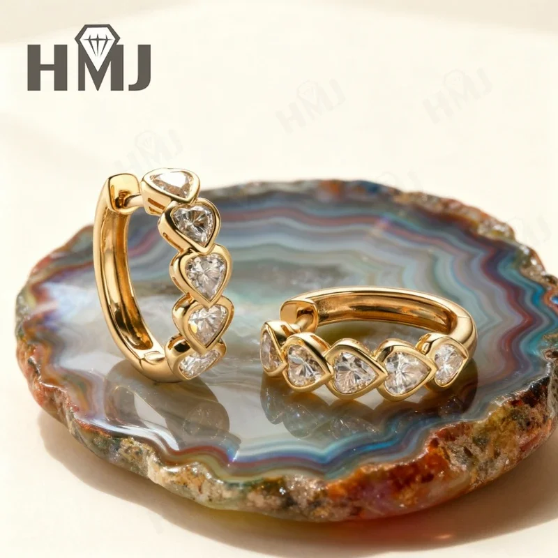 Ohrringe mit Laborgezüchteten Diamanten und Edelsteinen, Fünf-Herzen-Design, 10K 14K 18K Gold 925 Silber, Jubiläums- und Geburtstagsgeschenk, Hypoallergene Charms – Detail 17