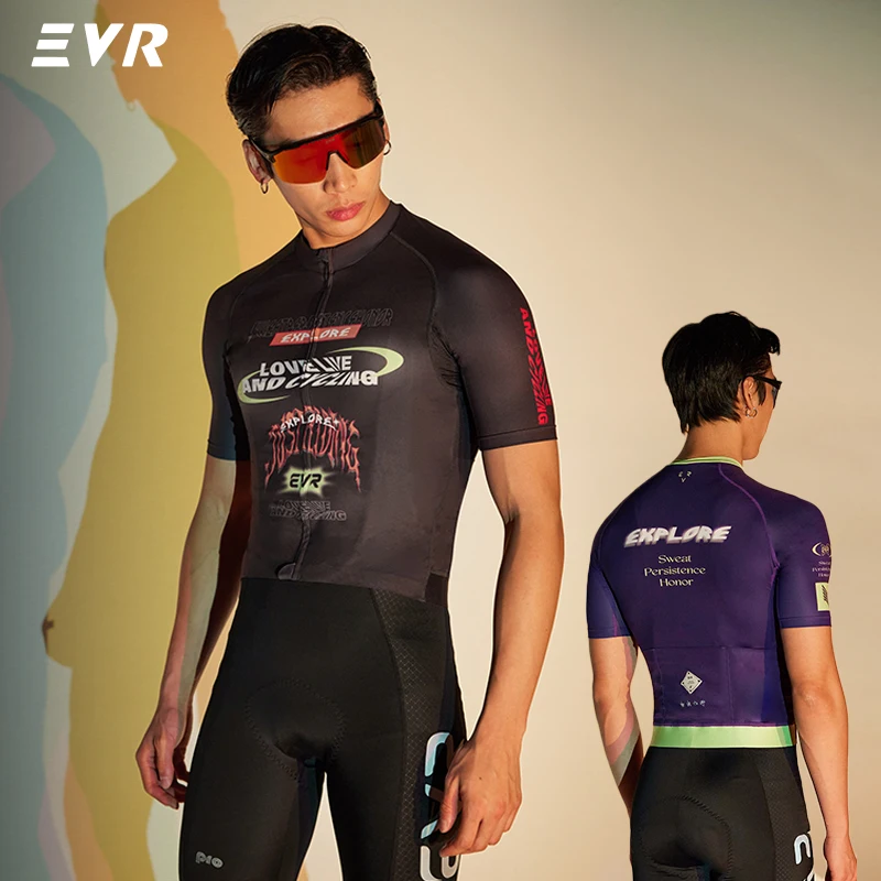 EVR Summer Men's Cycling Short-sleeved Quick-drying Breathable Outdoor Cycling Tops High-elastic Full-zip Road Cycling Jersey