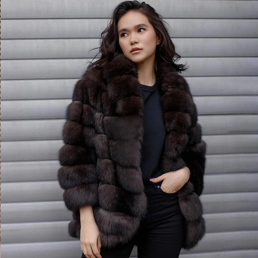 

Winter Natural Fur Coat With Lapel Genuine Fox Fur Jacket Women's Coat High Quality Warm Fox Fur Coats