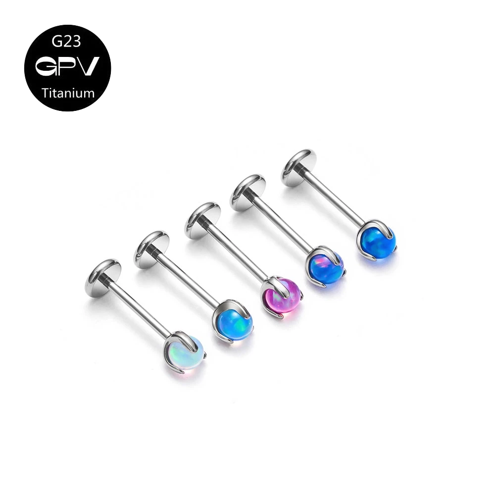 G23 F136 Titanium Earnail Three Claw Round Aurora High Brightness Opal Women\'s Ear Cartilage Nail Perforated Jewelry