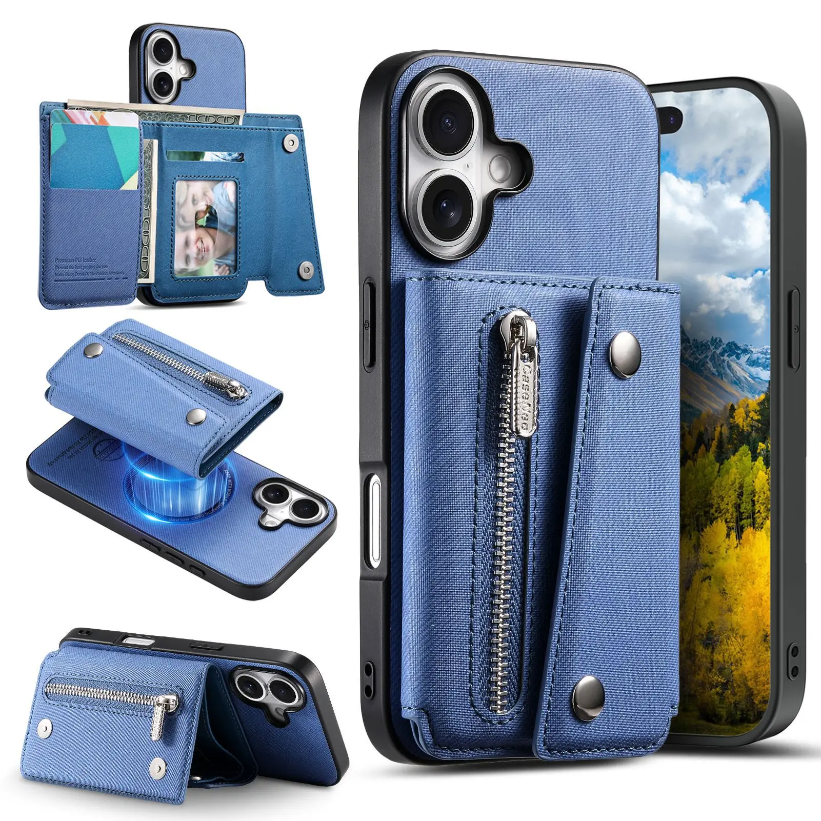 

Magnetic Zip Pocket Case For Google Pixel 10 Pro XL 9 9A Removable Card Bag Canvas 3 Cards Slot Anti Drop Wallet Phone Cover
