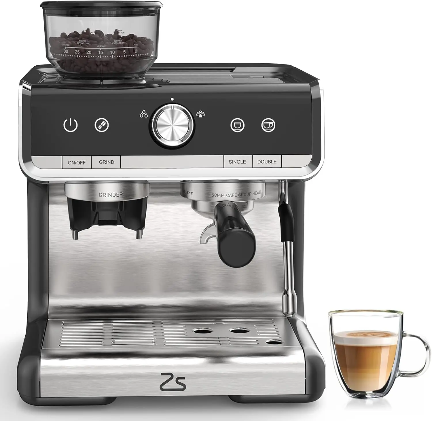 Tacleekii Espresso Machine Coffee Maker with Conical Burr Grinder PID Temperature Control, 30 Adjustable Grind Settings 360° Steam Wand Milk Frother Removable Water Tank ETL Listed Coffee Maker