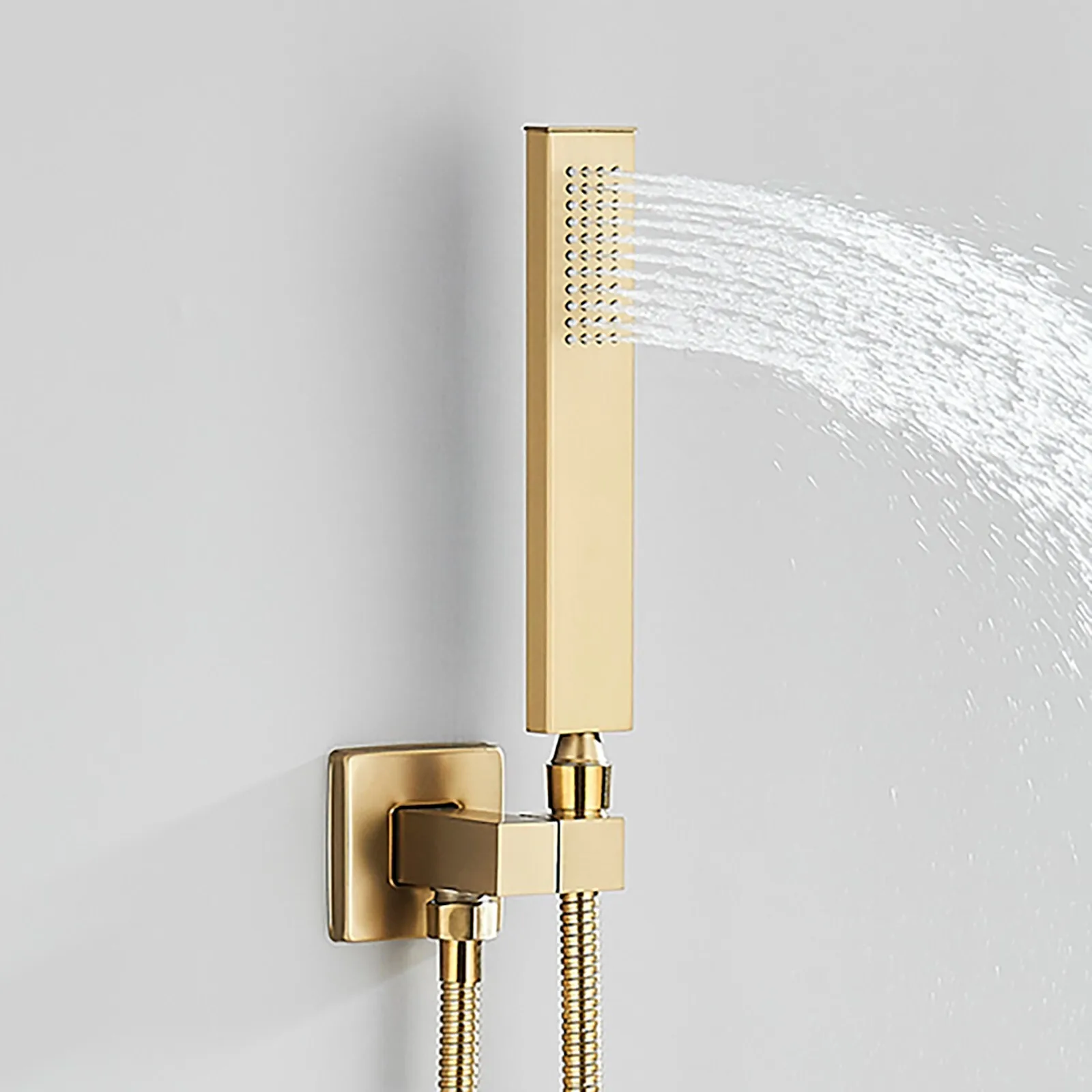 LED Brushed Gold Mixer Jets Celling Rainfall Shower Faucet System with Handheld
