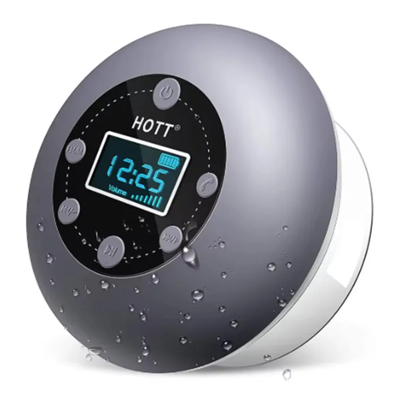 

HOTT Waterproof Shower Speakers Wireless Bluetooth FM Radio Music Player Hands-free Call Super Long Playback LCD Clock Display