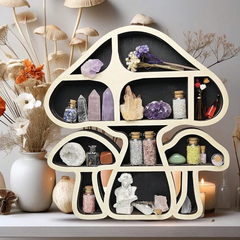 Mushroom-Shaped Shelf Multi-Layer Storage Rack Wall Decoration Pendant Wooden Craft Crystal Stone Storage Rack