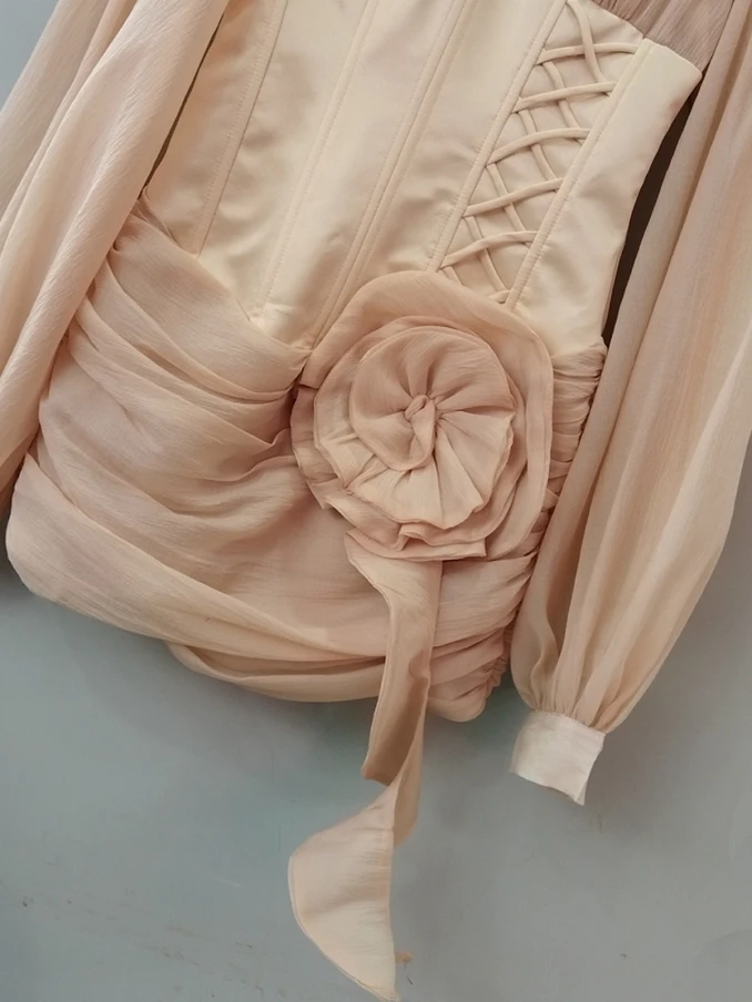 Minceur Floral 3D Fibone Gilet Dr Femme Lanterne Sve Col montant Moulante orth Jupe Français Sle Printemps Summe...