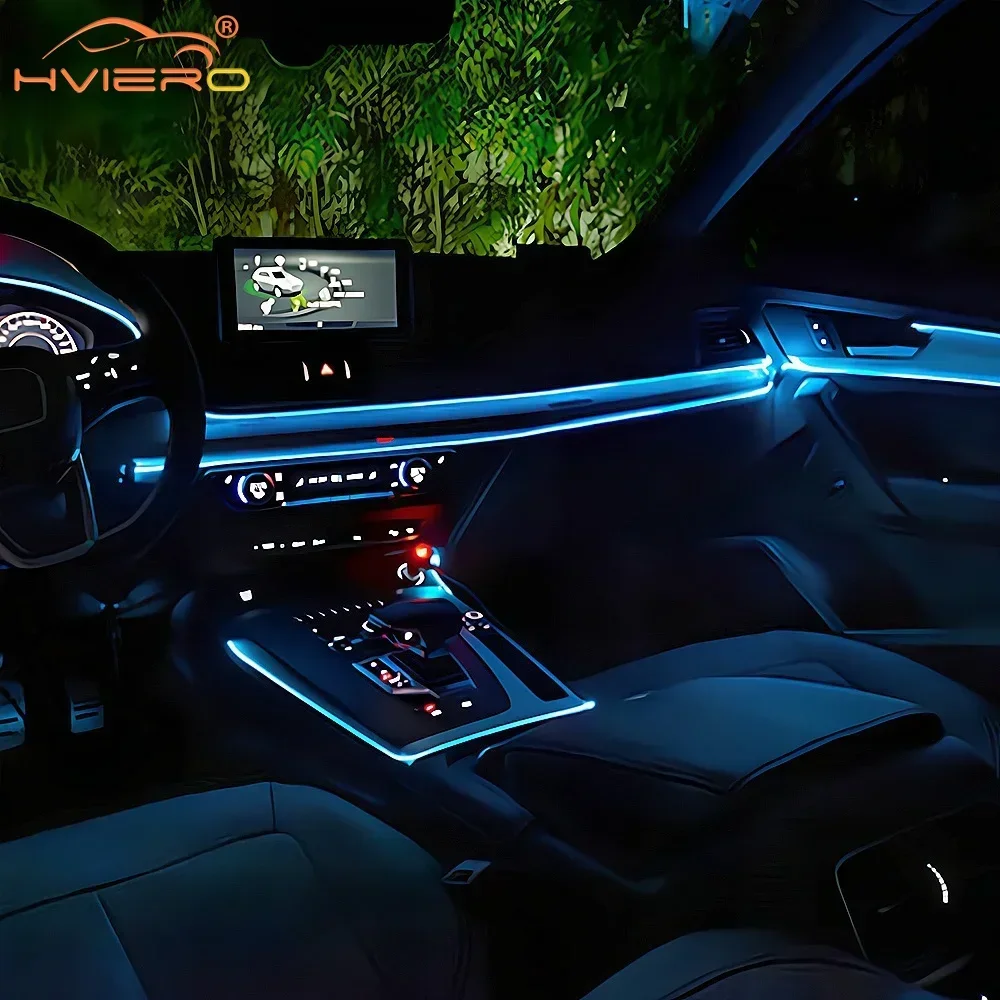 Linha de luz do carro tira interior porta automática usb led 12v corda fio flexível atmosfera néon lâmpada decorativa acessórios fita luminosa