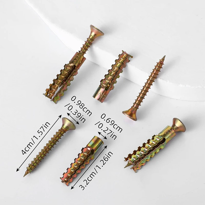 Steel Wall Anchors with Screws Kit, Metal Expansion Anchors for Drywall, Self-Tapping Fixings for Concrete, Brick Masonry