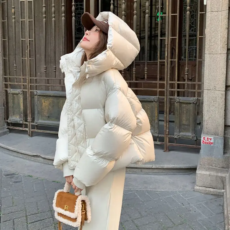 2024 Autumn/Winter New Women\'s Down Cotton Jacket Loose Commuting Casual Simple Hooded Short Jacket