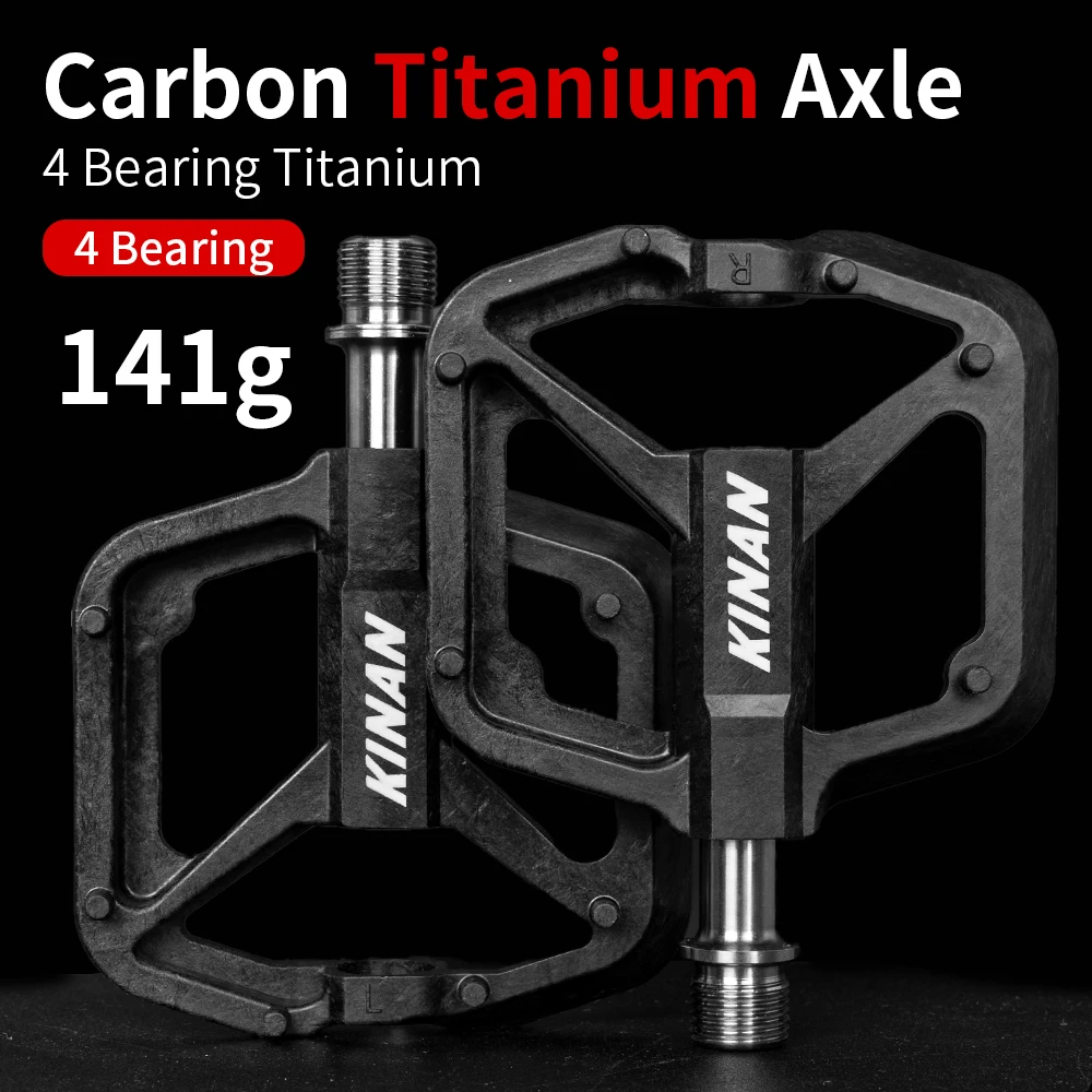 Titanium Axle Pedals Ultra-light 141g Carbon Body With Titanium Alloy Axle 4-Bearings Pedal Anti-slip MTB Pedals Winter Riding