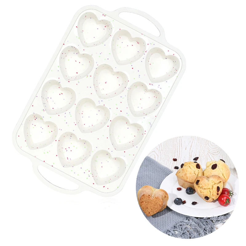 1Pcs Love Shape Silicone Muffin Pans For Baking With Metal Reinforced Frame, Love Shape 12 Cups Regular Size