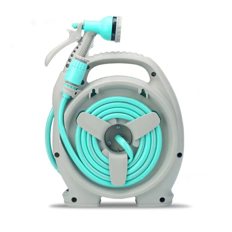 Portable Hose Reel For Watering Car Washing Pet Retractable Garden Hose Reel With 6 Patterns Spray Nozzle