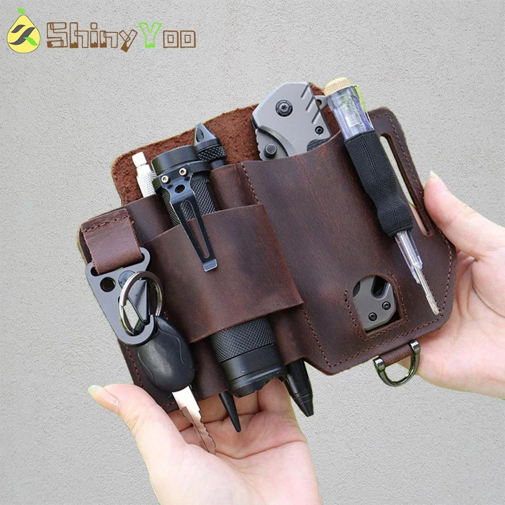 

Leather Multitool Sheath, EDCs Pocket Organizer Sheath Daily Use EDC Flashlight Key Pen Holster Multitool Pouch Gifts for Men