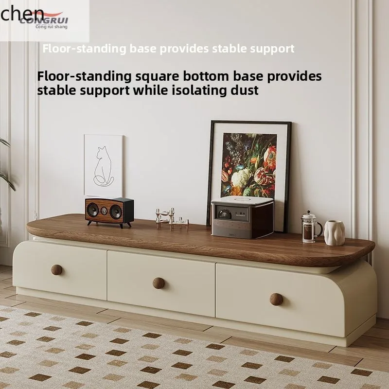 YFY  Vintage Style Walnut TV Cabinet Living Room Home Floor-standing Small Apartment Coffee Table TV Cabinet Set