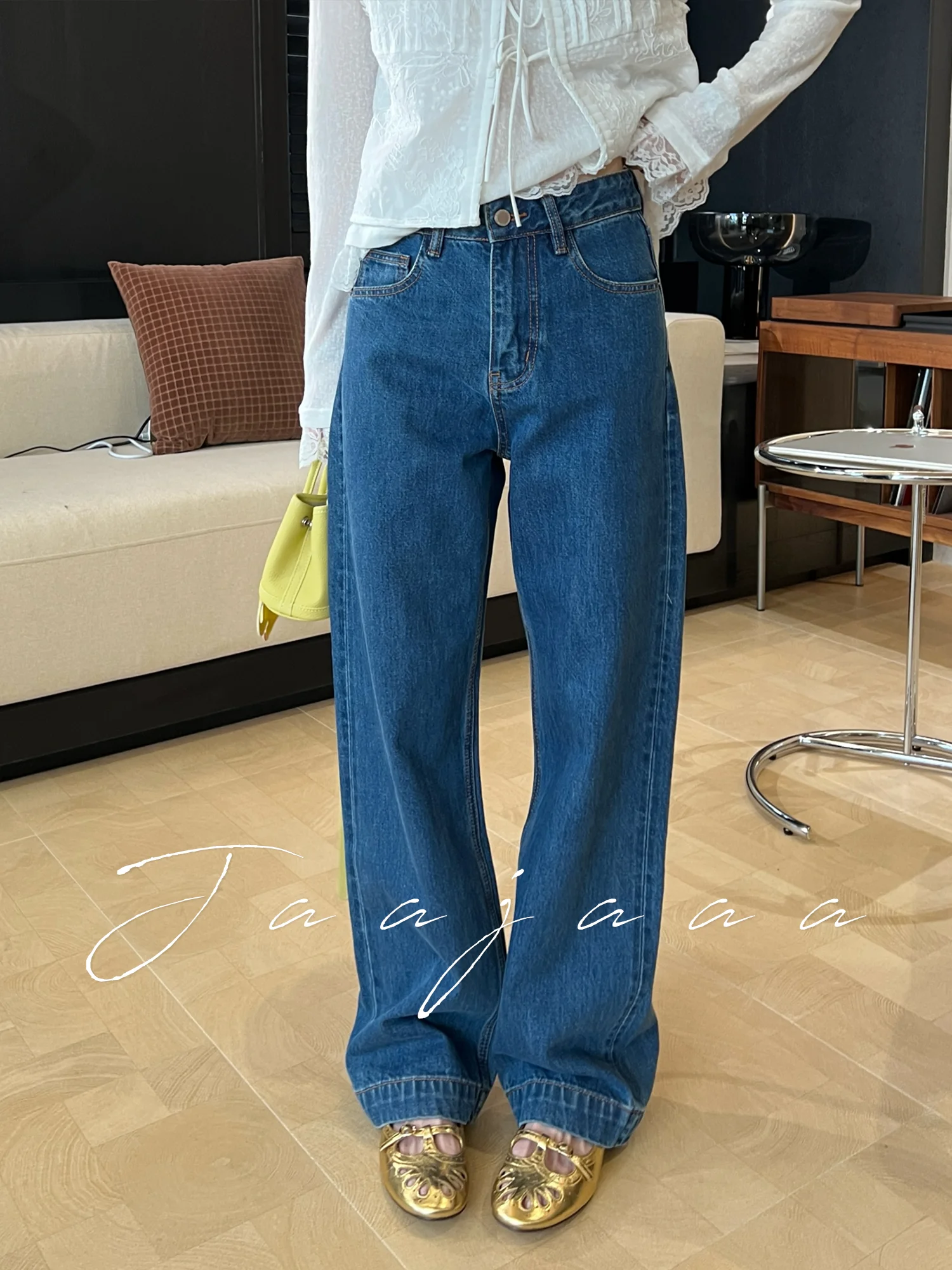 

Jaajaaa Tidal Spring American Retro Waed Straight Leg Slimming Casual Versatile Pure Cotton Denim Jeans Women's Casual Jeans