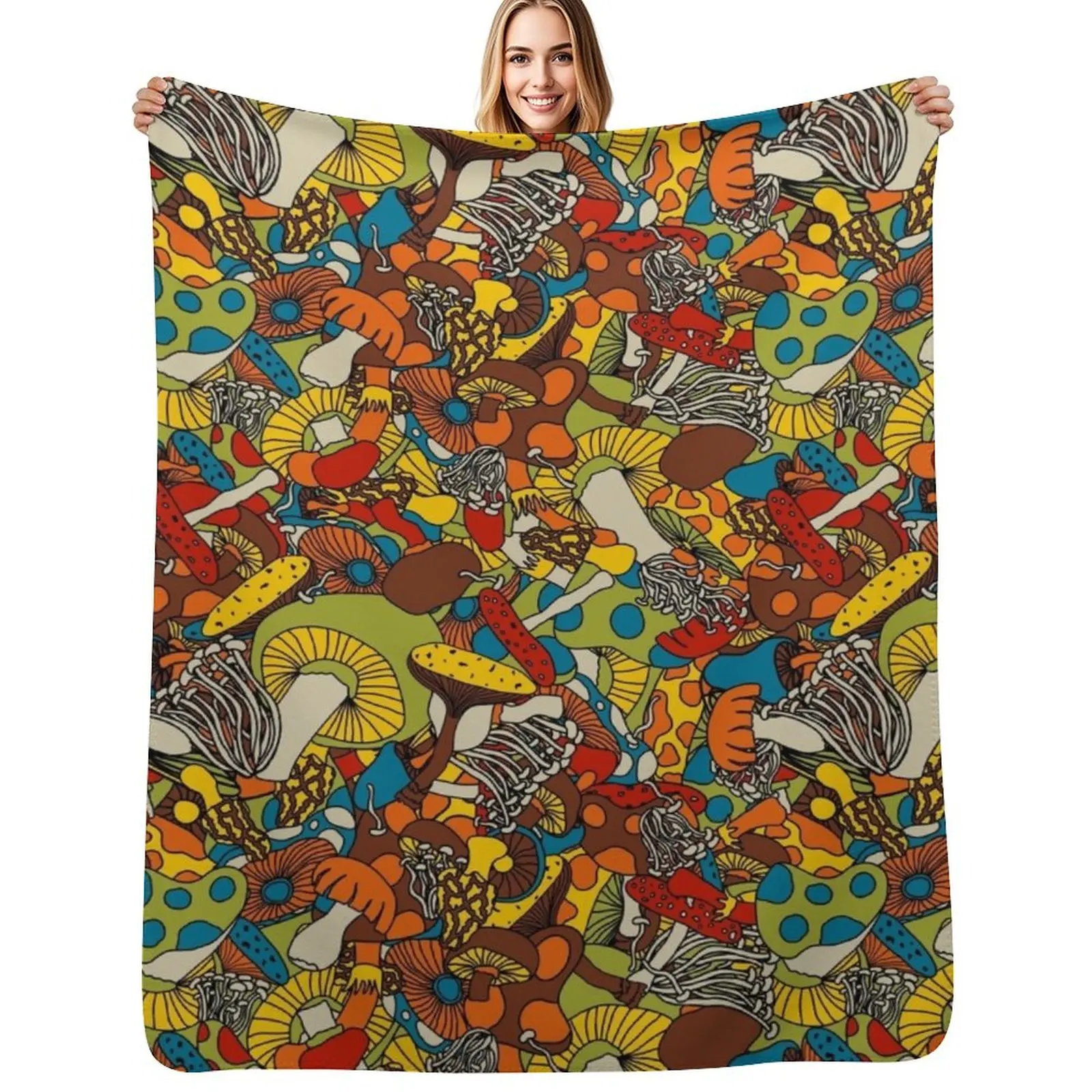 70s psychedelic mushroom Throw Blanket Cozy Sofa Blanket for TV Watching Napping
