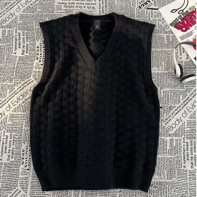 Suéter para hombre, chaleco básico de otoño, Tops informales, chaleco ligero sin mangas con cuello en V a la moda para hombre, chaqueta holgada, prendas de vestir exteriores
