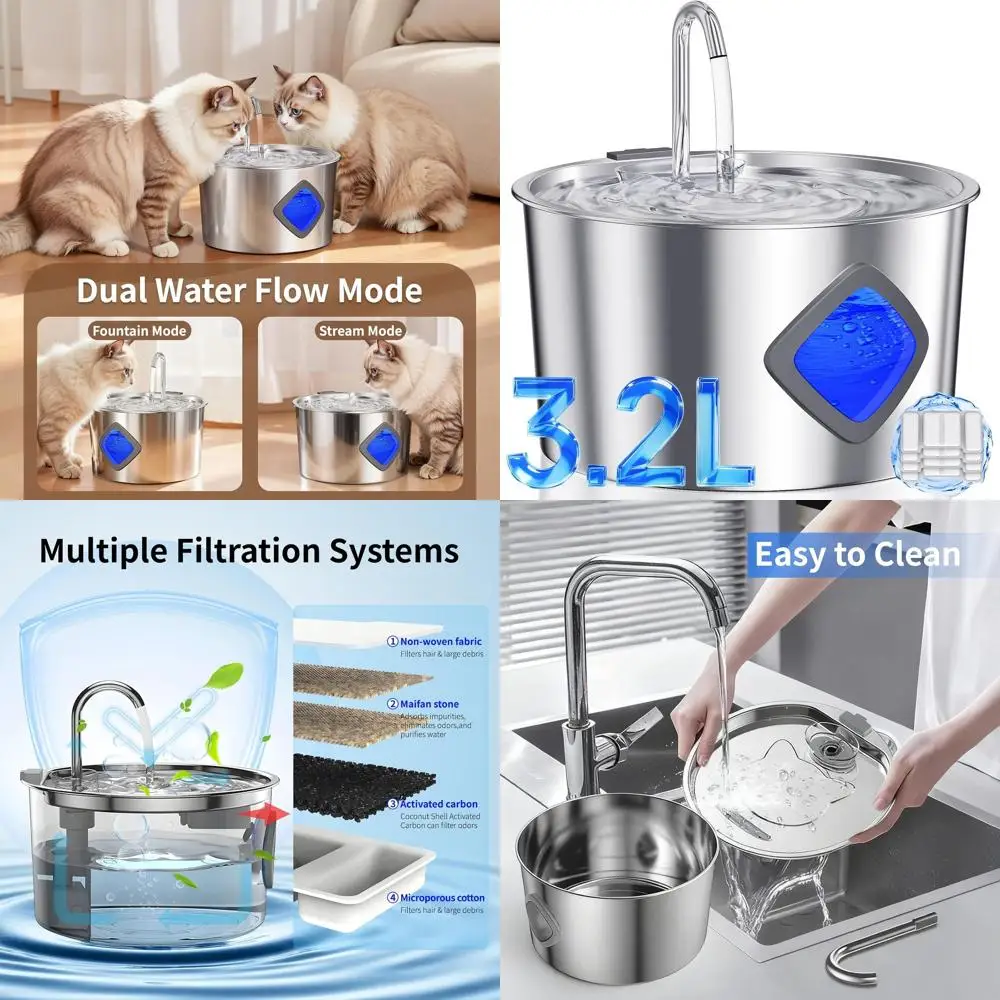 

Cat Water Fountain Stainless Steel: 108oz/3.2L Automatic Pet Water Fountain for Cats Indoor- Quiet Cat Water Bowl Dispenser- Dri