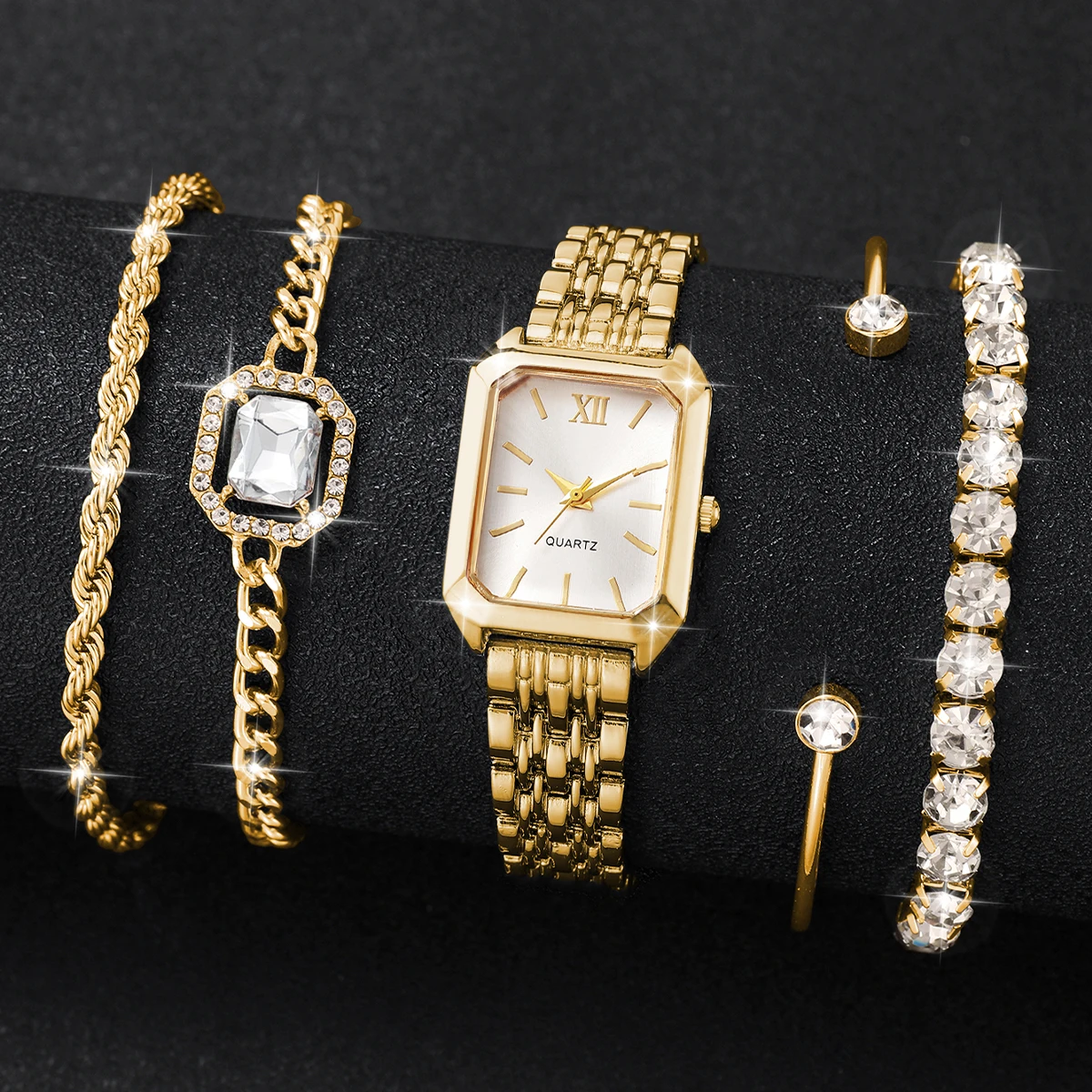 Women's Quartz Watch Diamond Bracelets Set Ladies Fashion Wristwatch Accessory Gift Relogio Feminino