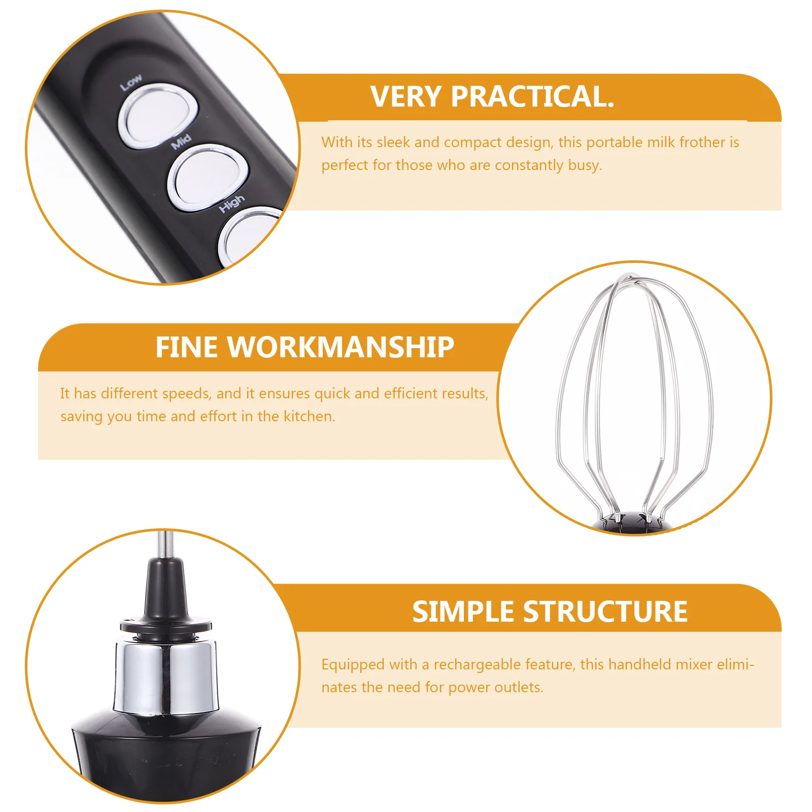 

Electric Whisk Handheld Rechargeable Milk Frother Portable Blender for Coffee Foam Maker Smoothie Mixing Mini Cordless Drink