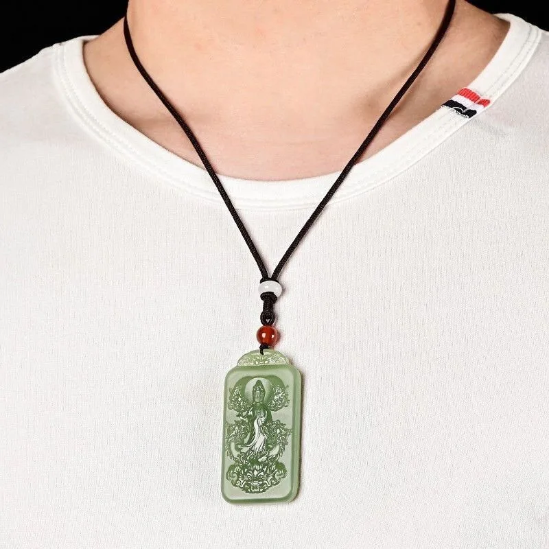 قلادة قوانيين باللونين الأزرق والأبيض، ملحقات الرقبة على شكل قلادة من اليشم لحماية كولون