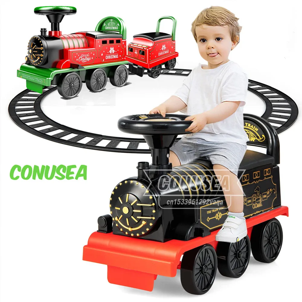 Christmas Gifts Train Stroller Electric Car Child Ride On Vehicles Track Cars Children's Toy Carry People with Steering Wheel