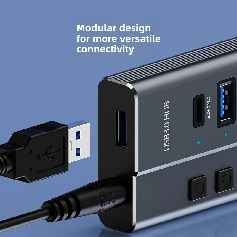 7-in-1 Docking Station, 7-Port Splitter USB3.0 Hub, Computer Notebook Docking Station with Independent Switch, with Power Supply