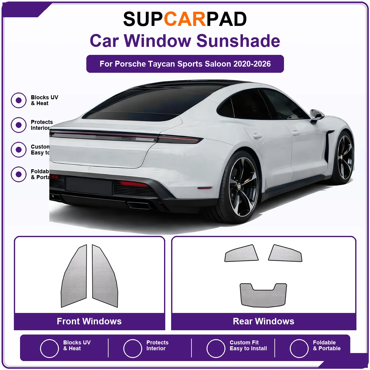 For Porsche Taycan Sports Saloon 2020-2026 Pre‑Cut Auto Window Sunshade Anti‑UV Car Sun Visor Protector